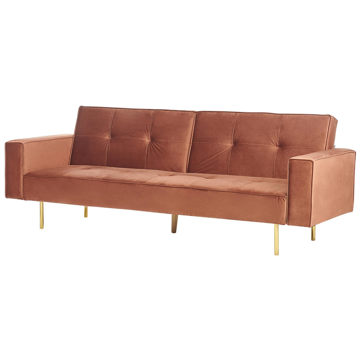 3-SITZER-SCHLAFSOFA Samtstoff goldbraun Visnes - Goldfarben/Braun, Textil (218/80/81cm) - Beliani