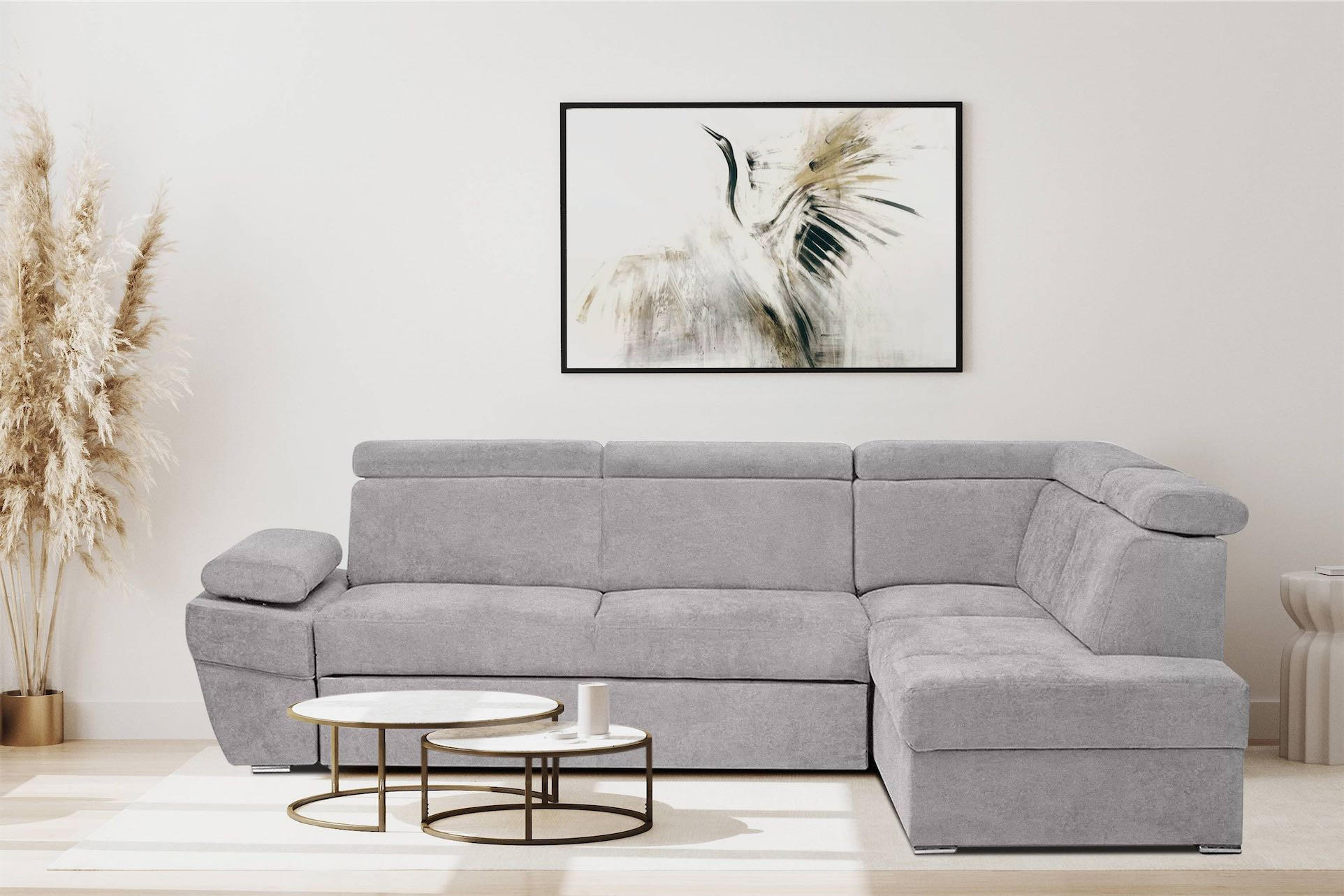 SCHLAFECKSOFA RATLO rechts 4/5-Sitzer mit Bettkasten, hellgrau - Silberfarben, Textil (270/190cm) - KONSIMO®