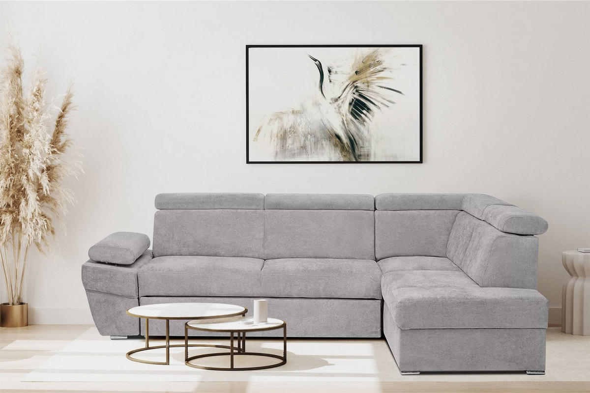 SCHLAFECKSOFA RATLO rechts 4/5-Sitzer mit Bettkasten, hellgrau - Silberfarben, Textil (270/190cm) - KONSIMO®