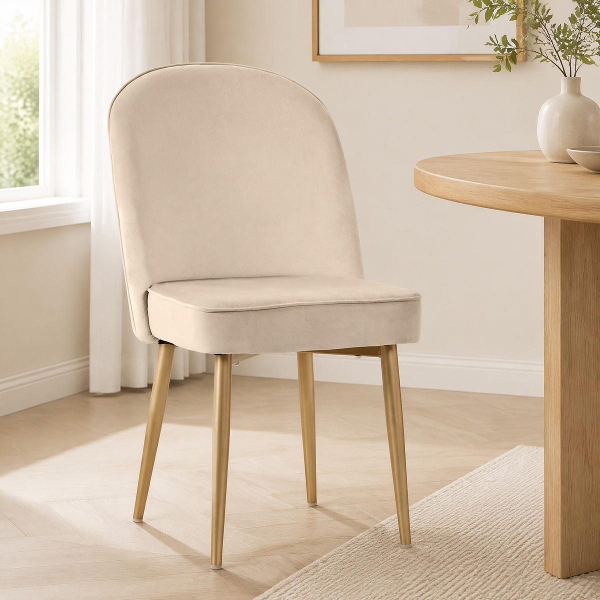 WOHNZIMMER STÜHLE mit Samtbezug, Bogendesign und Metallbeinen 2tlg - Beige, Textil (45.5/87.5/62cm) - EVRYAE