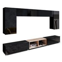 WOHNWAND Kossana 23 Modern Schwarz/Goldene Eiche 300/43/154 cm Wohnwand Set - Schwarz, Holzwerkstoff/Kunststoff (300/156/43cm) - AX Living