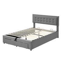 POLSTERBETT 140/190 cm grau aus Samt mit Stauraum und verstellbarem Kopfteil - Grau, Textil (140/190cm) - OKWISH