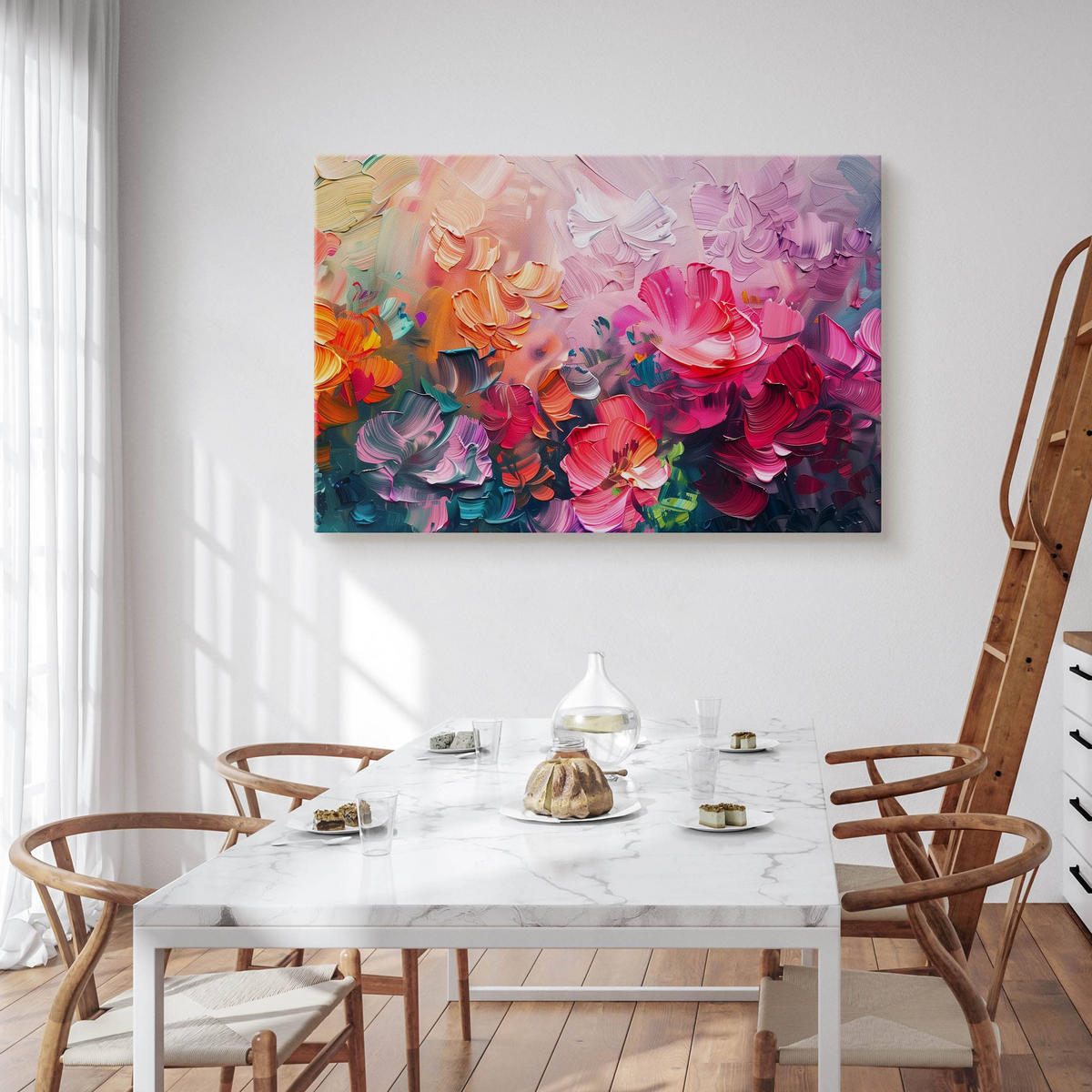 LEINWANDBILD Abstrakte Blumen Malarei 100x70 cm - Türkis/Blau, Textil (100/70cm) - Muralo