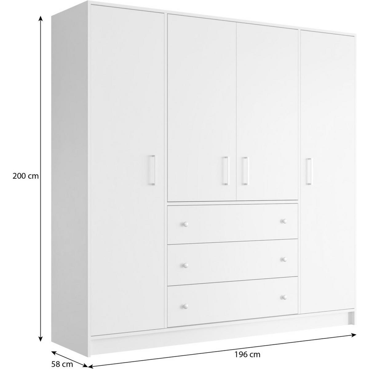 DREHTÜRENSCHRANK Rilo mit 4 Türen und 3 Schubladen, 200 cm, Schwarz - Schwarz, Holzwerkstoff (196/210/58cm) - Beautysofa