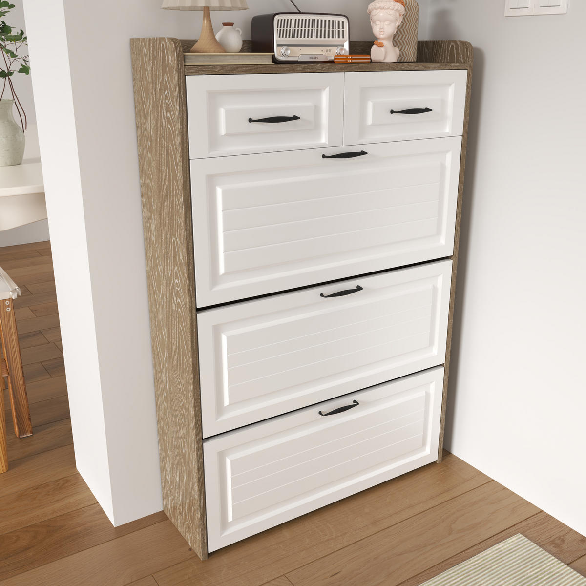 SCHUHSCHRANK drehbar 3 Klappen 2 Schubladen 80x23.5x131cm - Multicolor, Holzwerkstoff (23.5/131/80cm) - FLIEKS