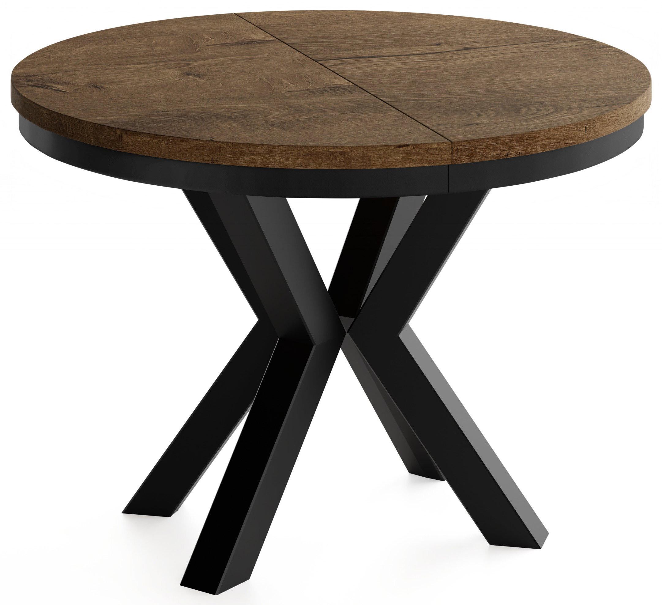 ESSTISCH Clara runder ausziehbarer, Eiche Braun Rustikal 120-200/120/76 cm - Alteiche/Schwarz, Holzwerkstoff/Metall (120/200/76cm) - WFL GROUP