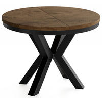 ESSTISCH Clara runder ausziehbarer, Eiche Braun Rustikal 120-200/120/76 cm - Alteiche/Schwarz, Holzwerkstoff/Metall (120/200/76cm) - WFL GROUP