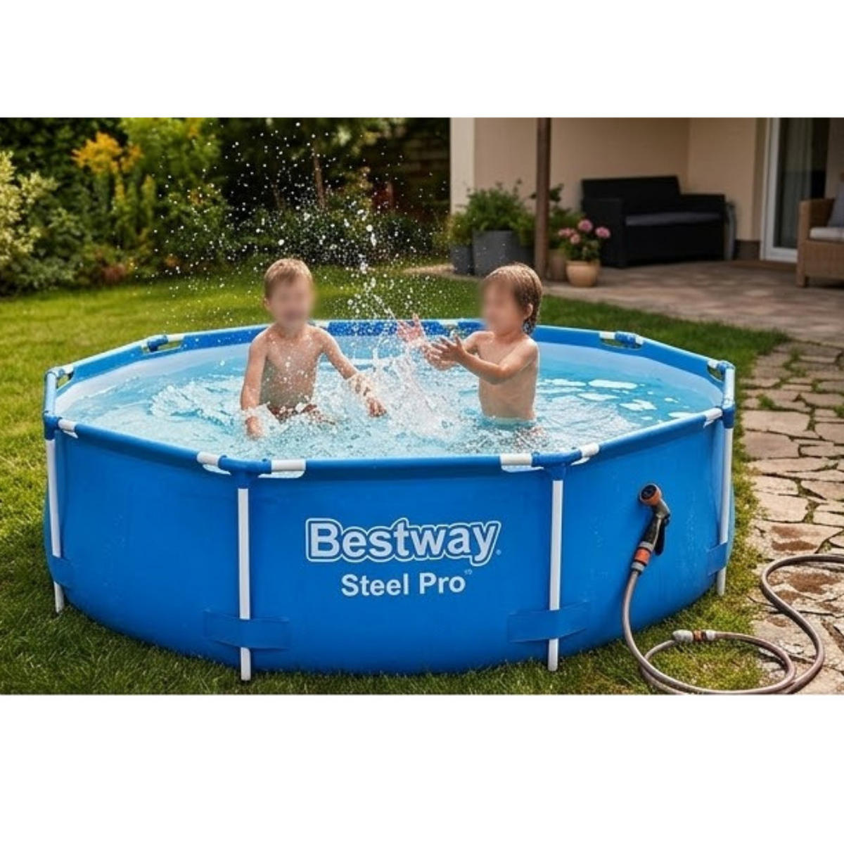 FRAMEPOOL, Rund, 305x76 cm, Aufstellpool, Komplettset, Familienpool, Gartenpool, Planschbecken, groß, robust, Sommerpool, Outdoor, ohne Pumpe - Blau, Kunststoff (305/76/305cm) - Bestway