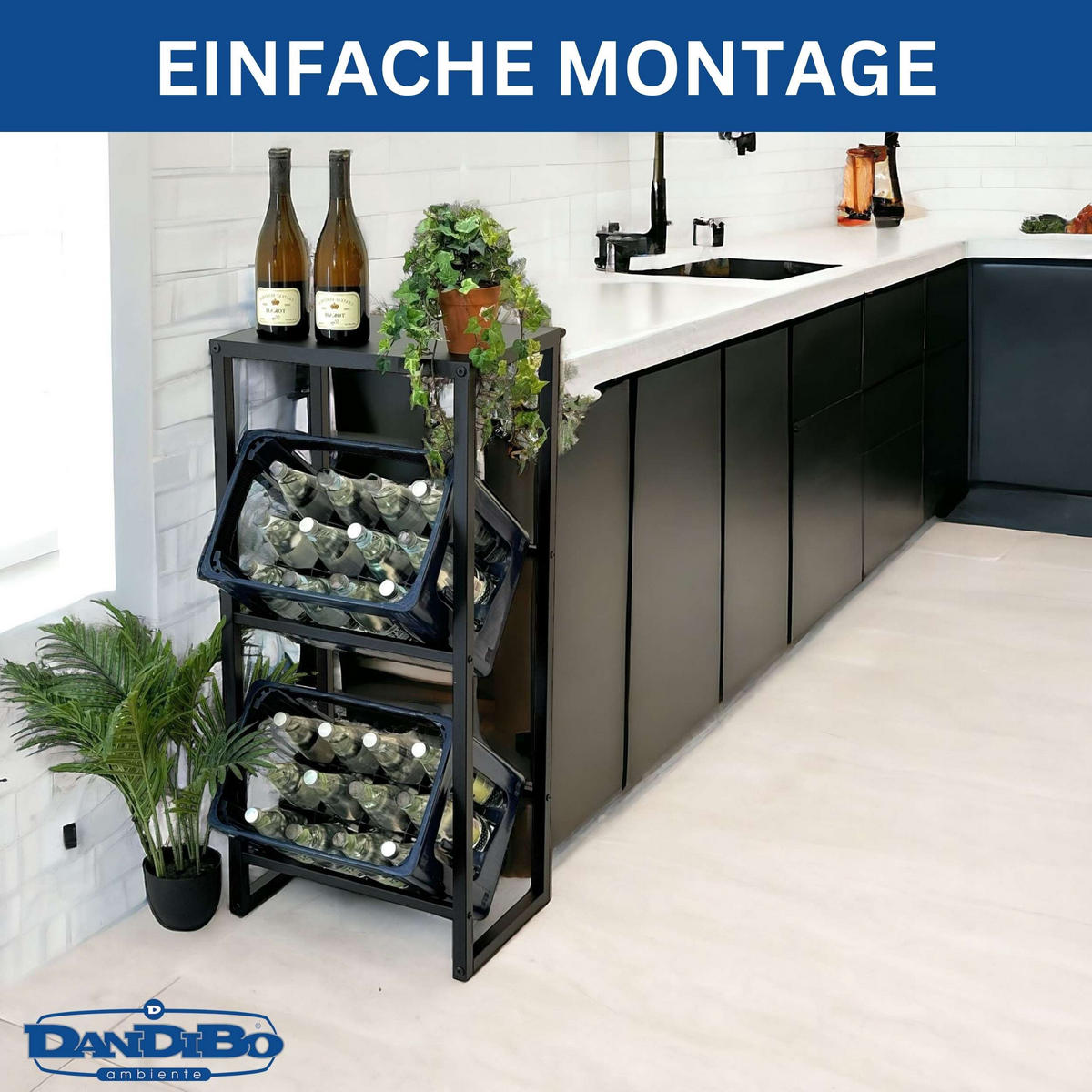 GETRÄNKEKISTENREGAL 2 Kisten mit Ablage Metall Stehend 100 cm - Schwarz, Metall (47/102/32cm) - DanDiBo