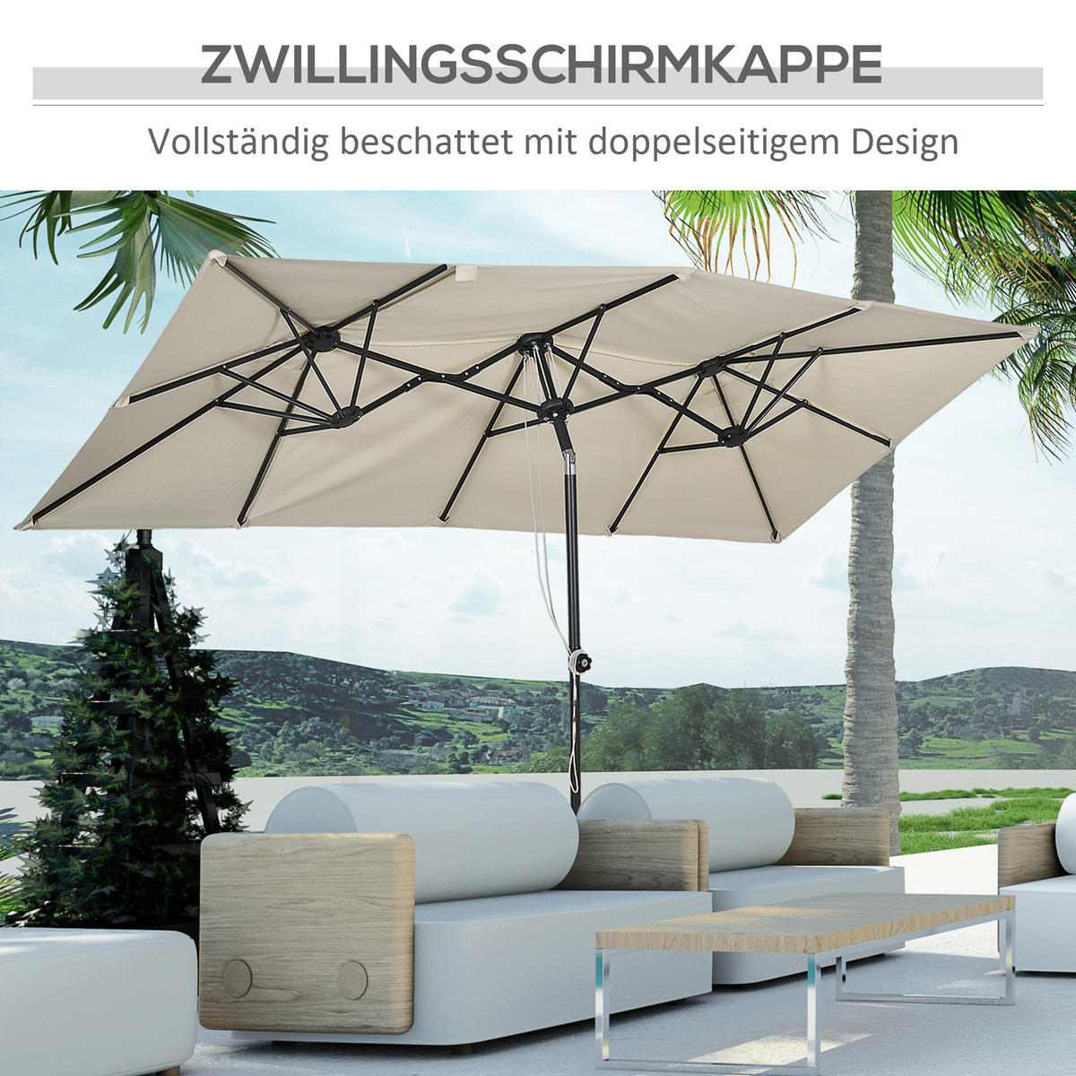 SONNENSCHIRM, Polyester, Metall, Crème - Creme, Metall (150/295cm) - Outsunny