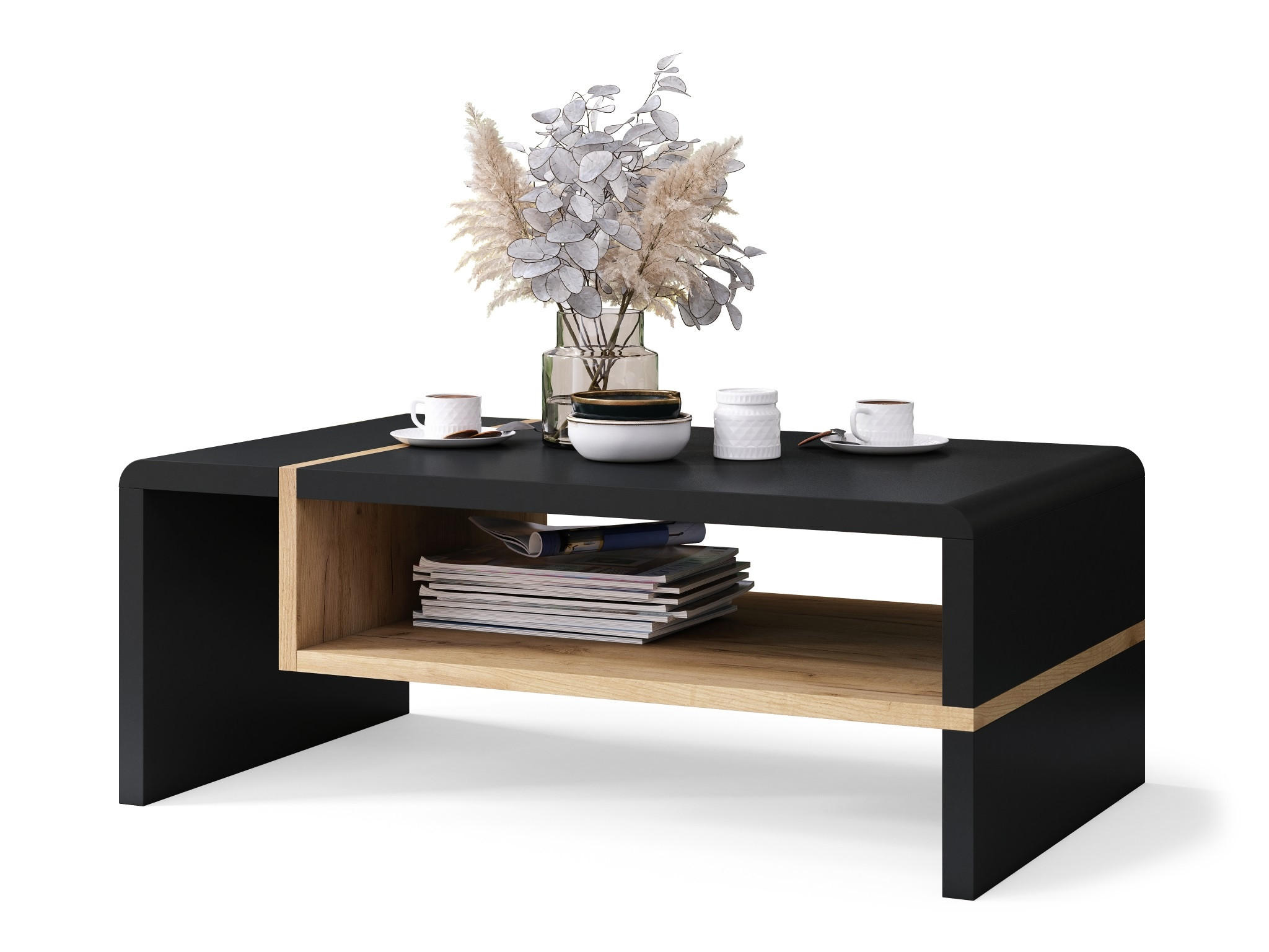 designimpex Couchtisch Schwarz, Eiche 100x40x60 cm