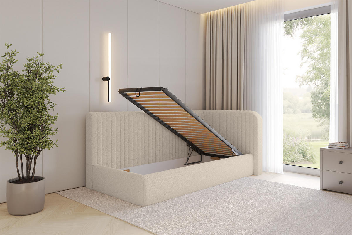EINZELLBETT Jugendbett mit Bettkasten, Links - AURY 100x200 Dunkelbeige - Cappuccino, Holzwerkstoff/Textil (100/200cm) - ALTDECOR