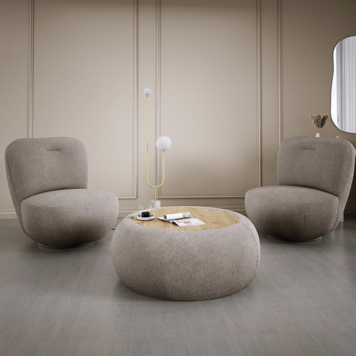 DREHSESSEL LUIS, Freistehend, Sitz drehbar 360°, 39x82x56 cm, SCHOKOLADE - Dunkelbraun, Holz/Textil (82/72/66cm) - DomoHome