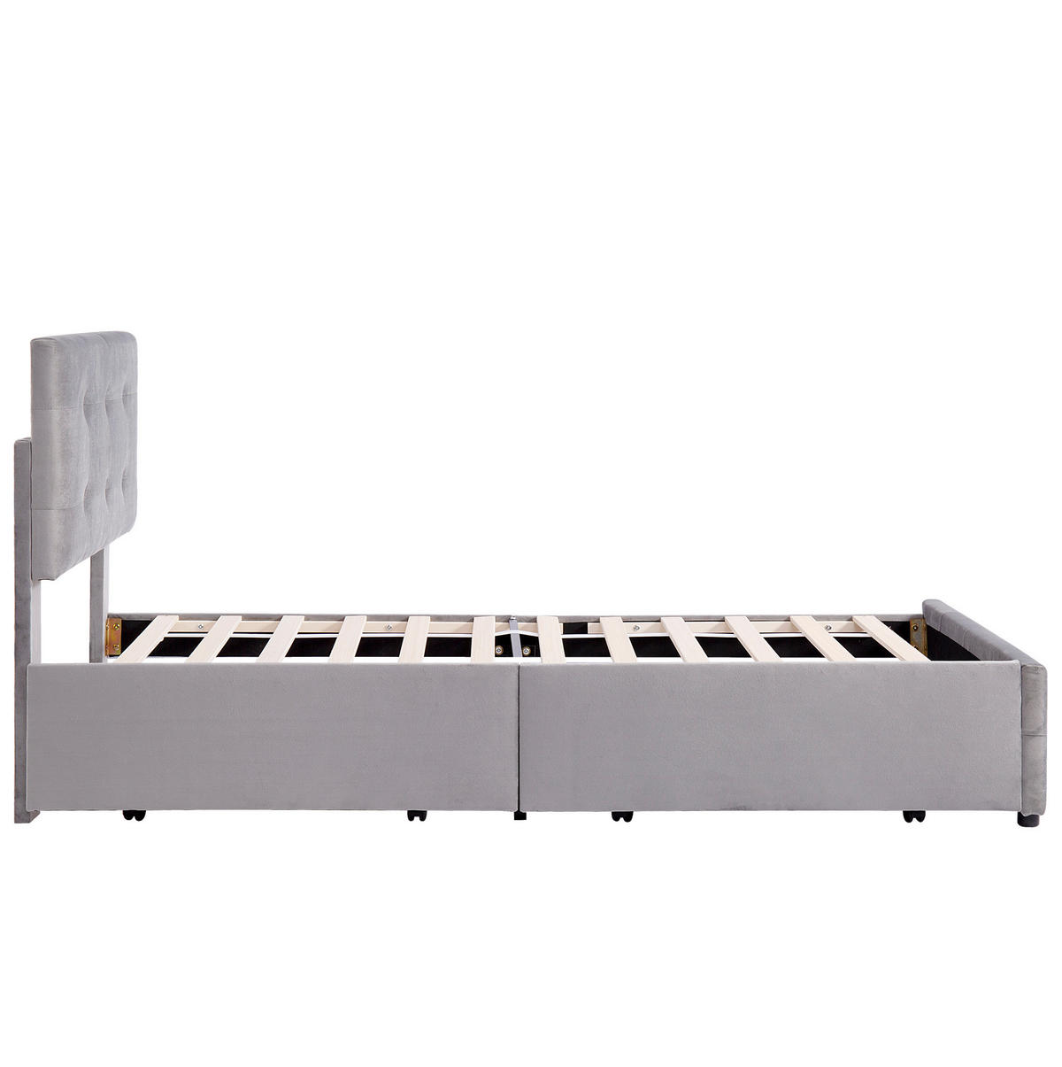 POLSTERBETT aus Samt 90x200 cm in Grau mit Schublade & Lattenrost - Grau, Textil (90/200cm) - Modfu