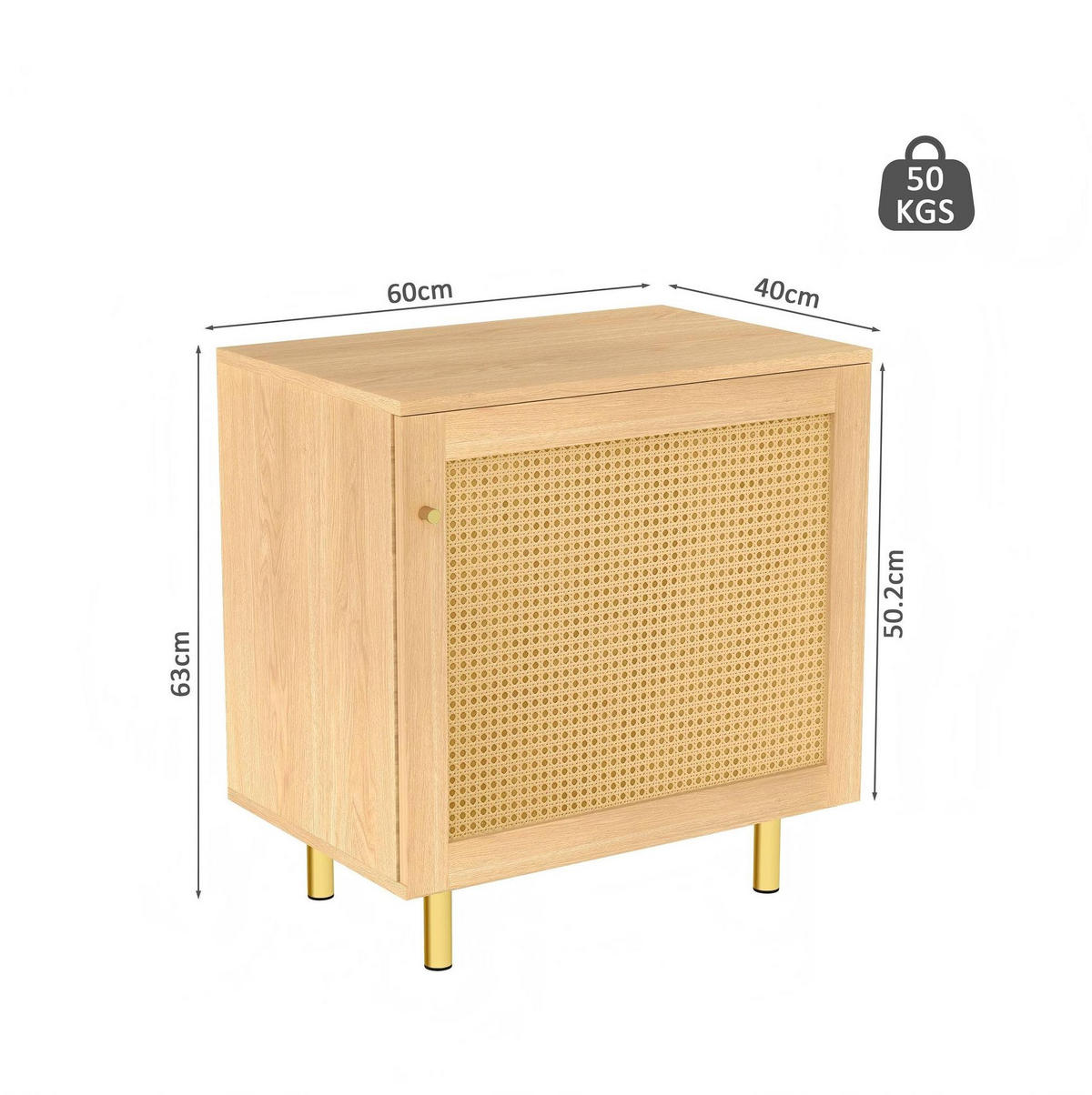 SIDEBOARD 60/40/63 cm aus MDF mit Rattangeflecht-Tür Natur - Naturfarben, Holzwerkstoff (60/63/40cm) - Modenvie