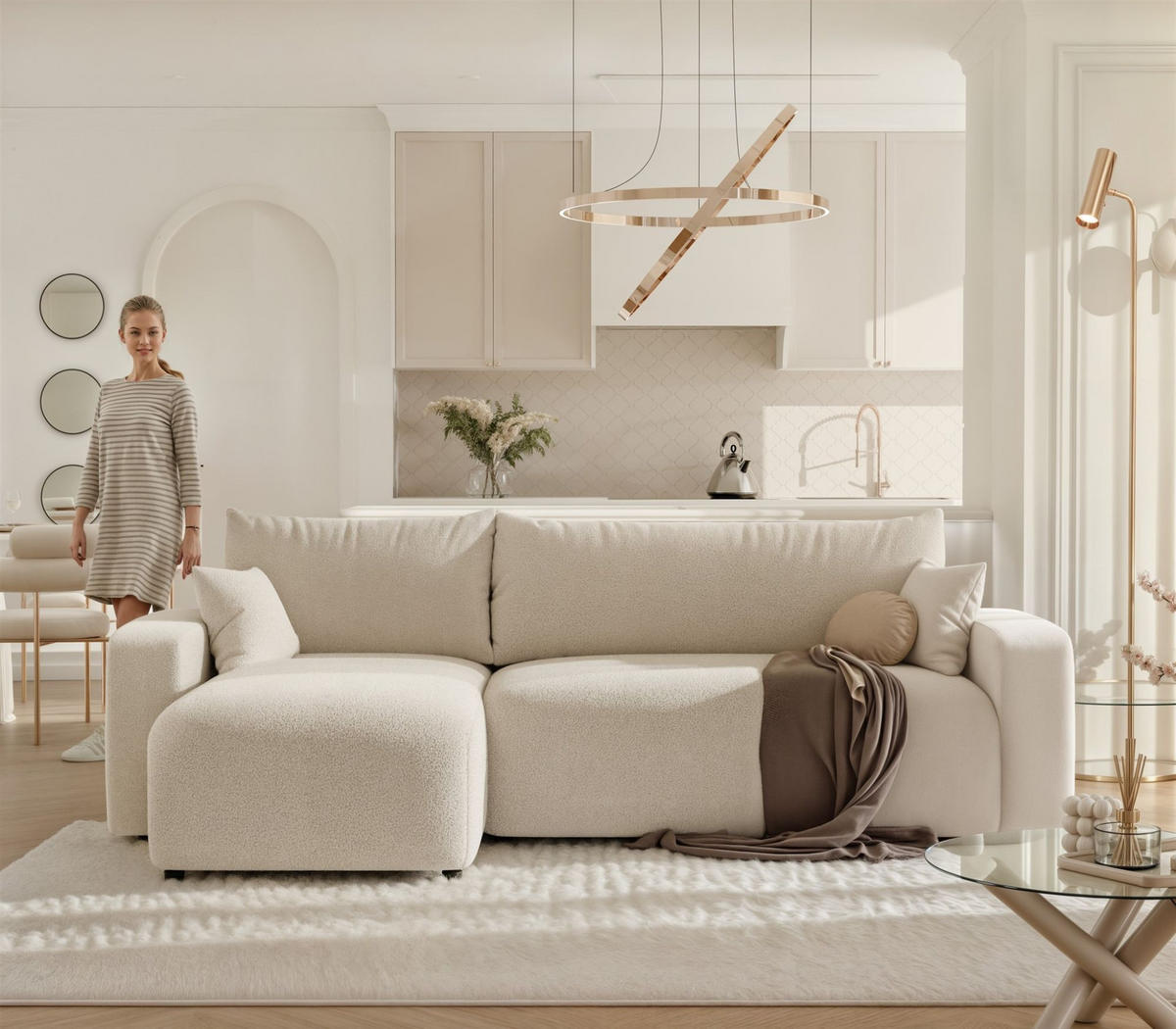 ECKSOFA Luna Mit Schlaffunktion - Beige, Holzwerkstoff/Textil (248/145cm) - Fun Möbel
