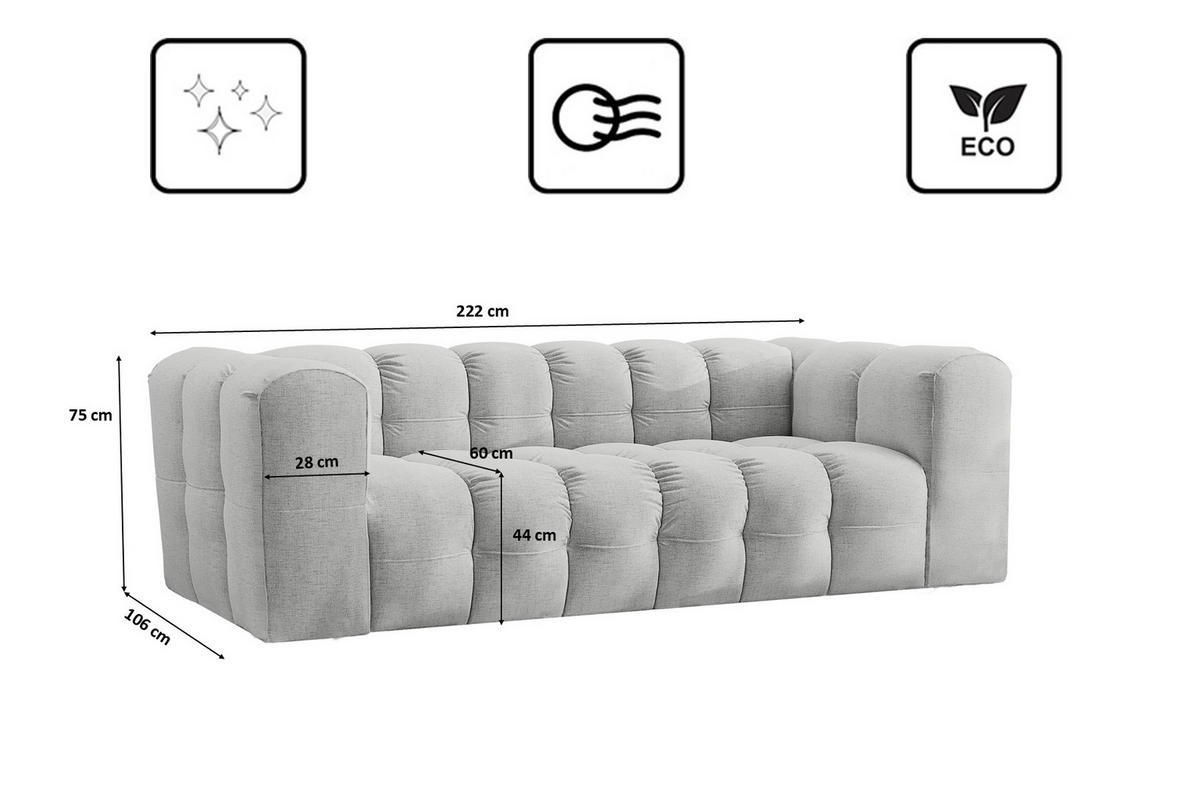 SOFA 3-Sitzer, Komfort, BALOO, Stoff Schenille, Hellgrau - Hellgrau, Holz (222/75/106cm) - Kaiser Möbel