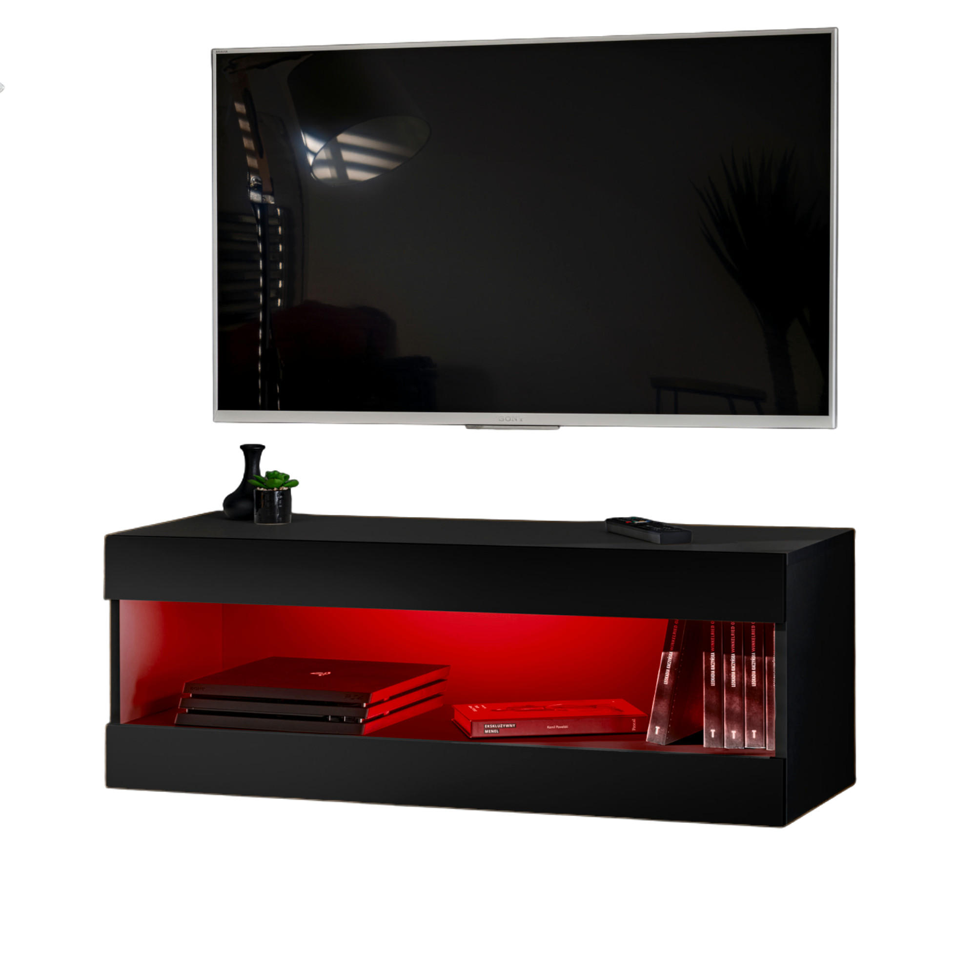 HÄNGEBOARD TV TIVOLI RTV2+RGB Offener Raum Schwarz + Schwarz - Schwarz, Glas/Holzwerkstoff (100/36/35cm) - Komodee