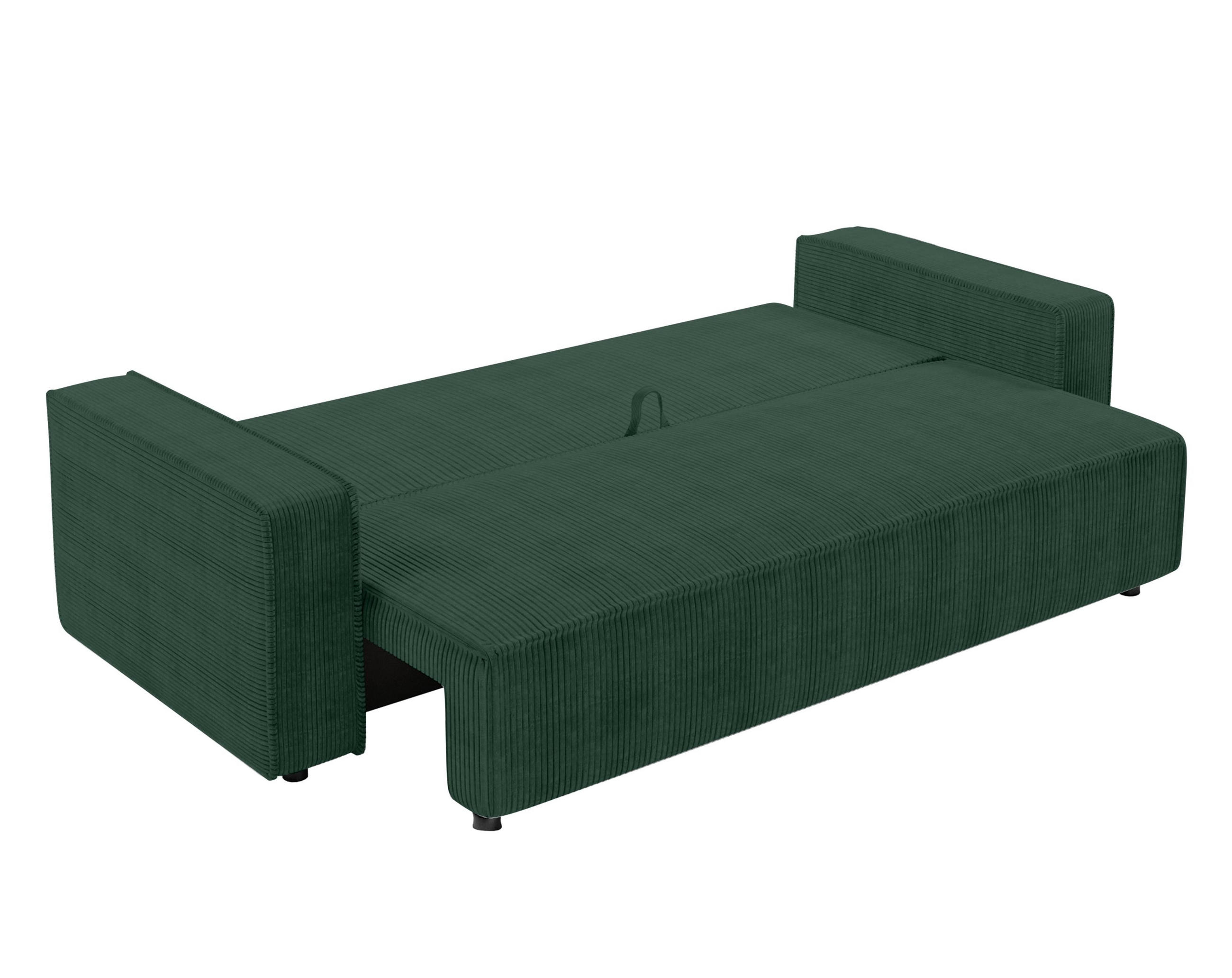 BIGSOFA Aydin Sofa Grün 238/94/85 cm Cord mit Schlaffunktion Bettkasten - Dunkelgrün/Schwarz, Kunststoff/Textil (238/85/94cm) - AX Living