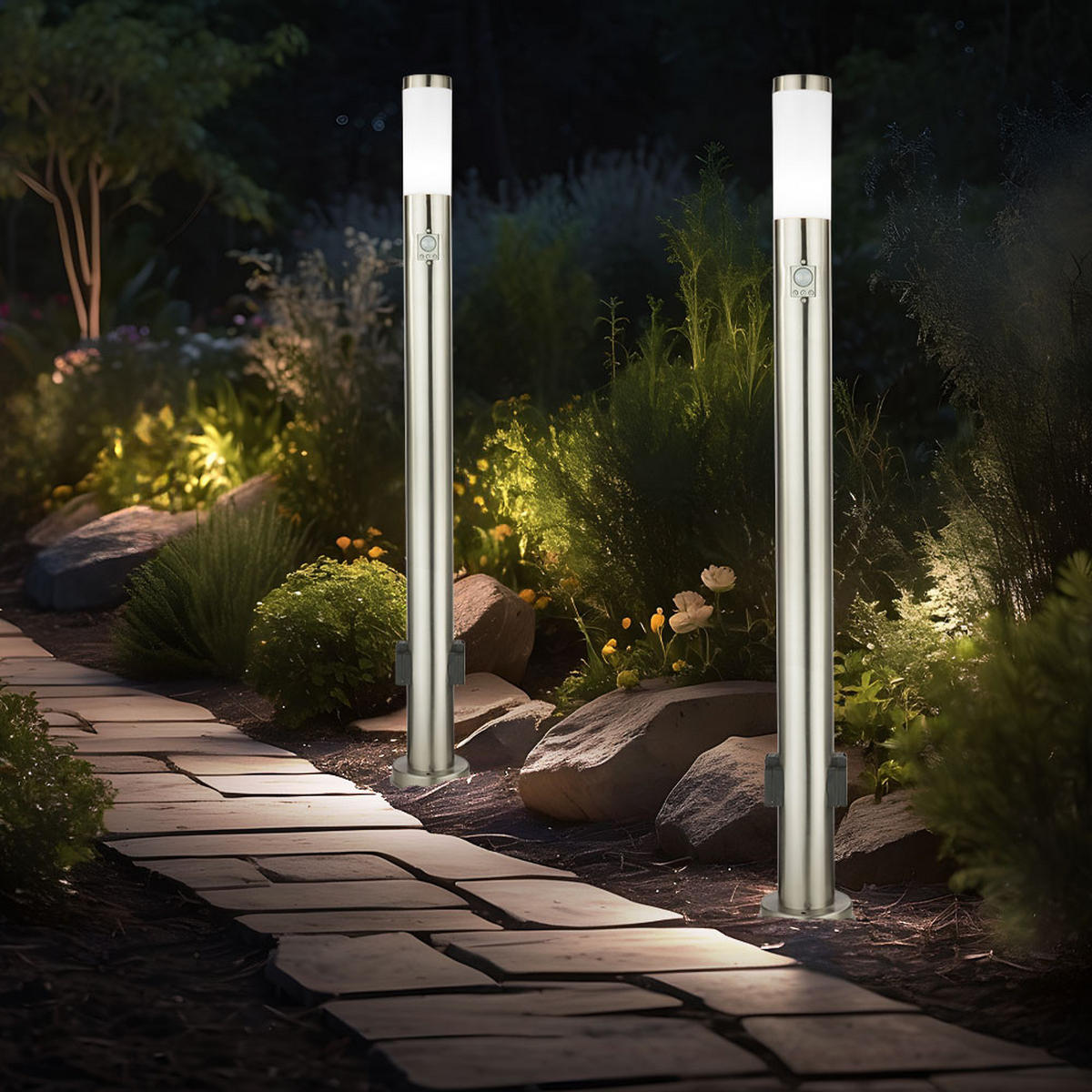 LED STEHLAMPE BOSTON Silber Modern 2er Set - Silberfarben, Metall (7.6/7.6/110cm) - Globo Lighting