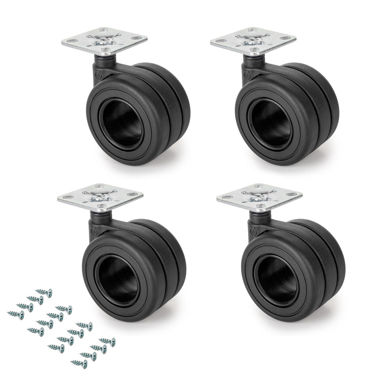 ROLLEN Hole mit Montageplatte, Durchmesser 65mm, Stahl, Schwarz lackiert und Kunststoff 4er-set - Schwarz, Metall (12/12/18.5cm) - EMUCA