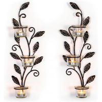 WANDKERZENHALTER 2-teiliges Set Blatt Metall Schwarz 41 cm - Schwarz, Metall (7/41/15cm)