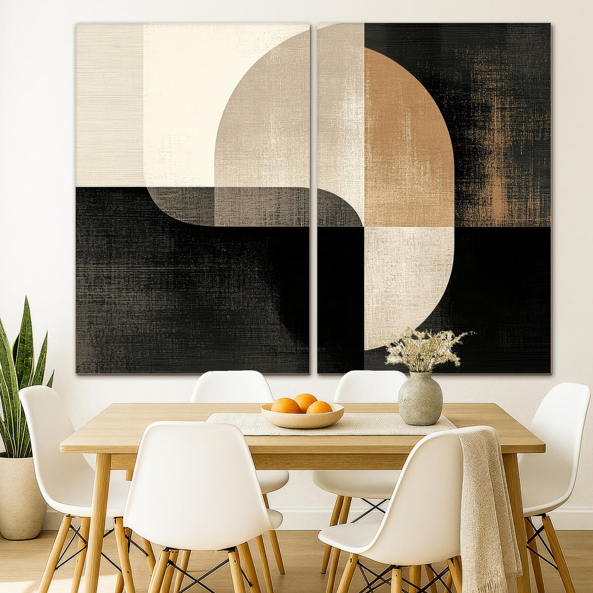 LEINWANDBILD 2er Set Formen - Abstrakt - Gold 240x180 cm - Schwarz, Textil (240/180cm) - MuchoWow