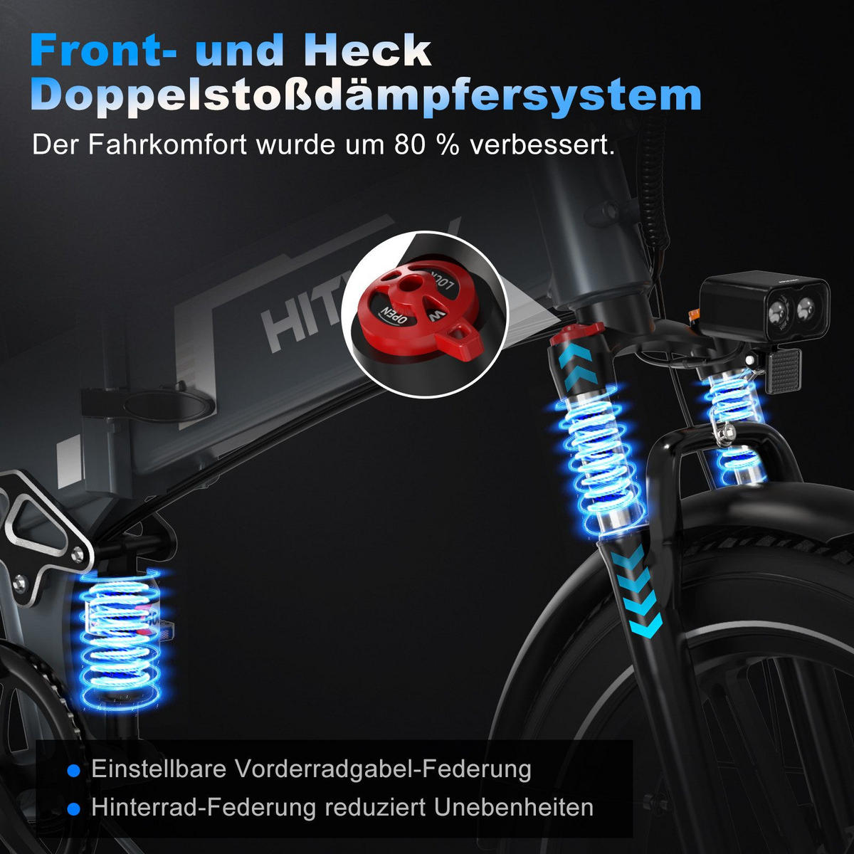 E-BIKE Klapprad BK10Pro 20"×4.0", 48V/15Ah, 7-Gang, Aluminiumrahmen - Grau, Metall (38cm) - HITWAY
