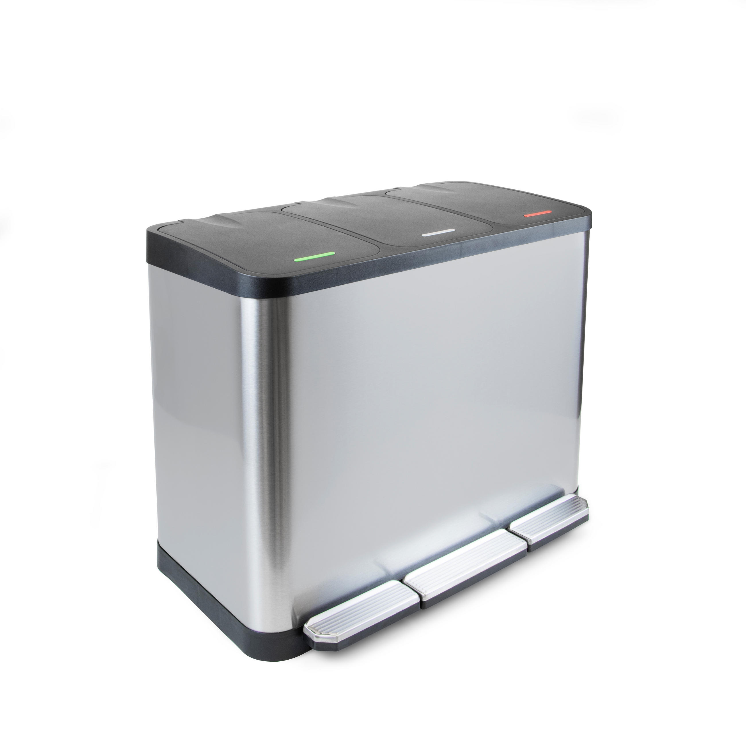 RECYCLINGBEHÄLTER für Outdoor, mit Fächern, Deckelöffnung mit Fußpedal, 3x9Liter, Edelstahl - Edelstahlfarben, Metall (30/44/52cm) - EMUCA