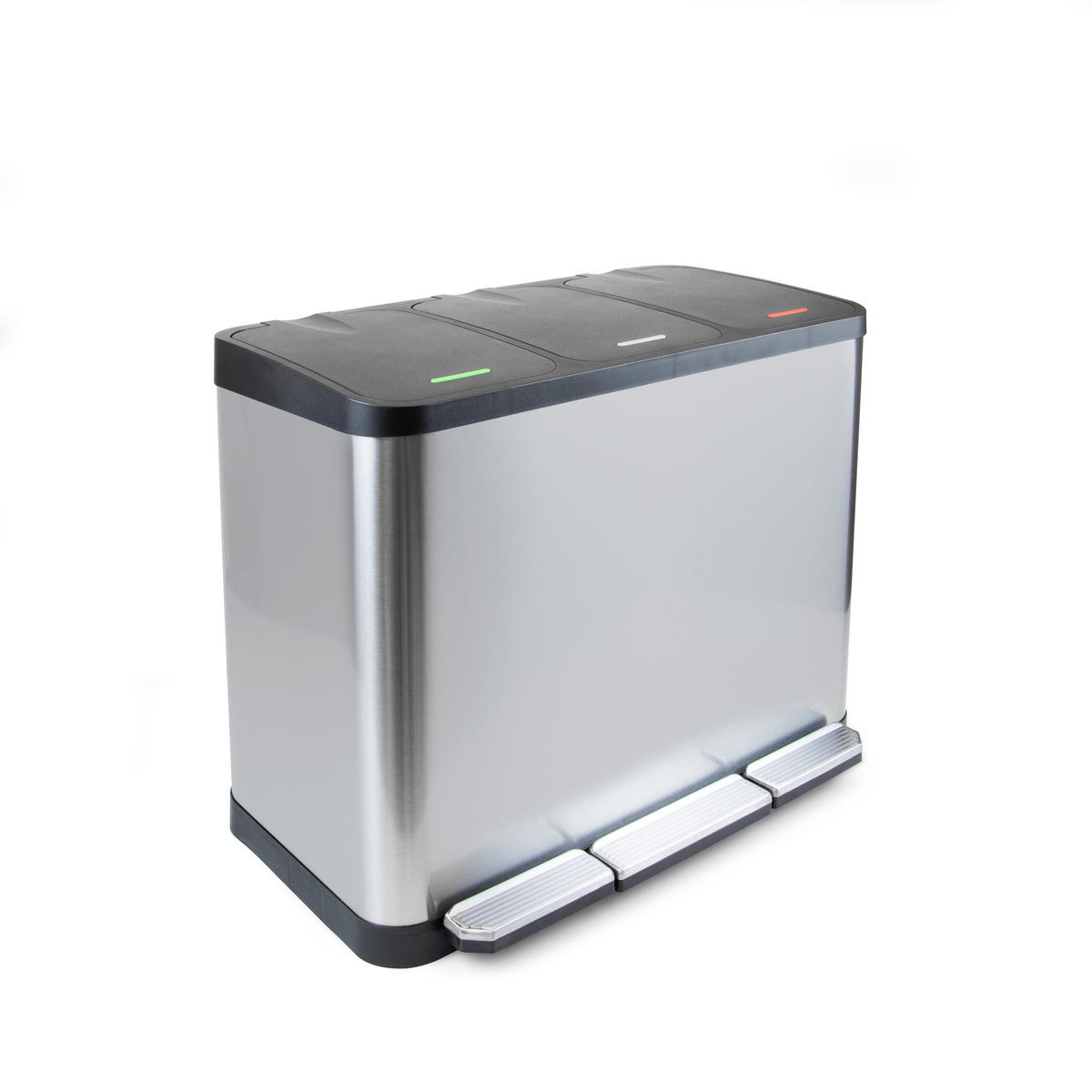 RECYCLINGBEHÄLTER für Outdoor, mit Fächern, Deckelöffnung mit Fußpedal, 3x9Liter, Edelstahl - Edelstahlfarben, Metall (49/37/58cm) - EMUCA