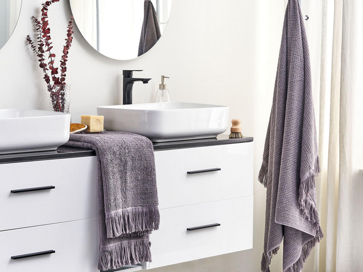 BADEHANDTUCH 2-teilig Grau Atiu - Grau, Textil (100/150cm) - Beliani