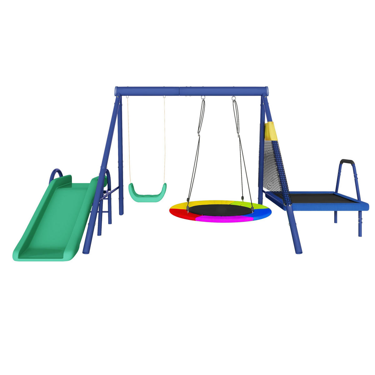 SCHAUKELGESTELL mit Rutsche, Trampolin,345x200x183 cm - Blau, Metall (345/183cm)