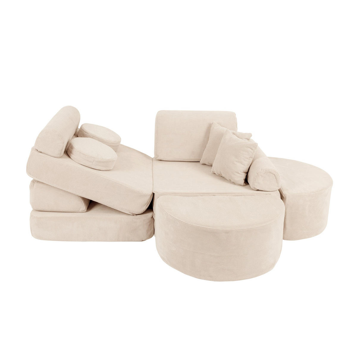 KINDERSOFA Pocket Max modular 12-tlg. aus Slimcord in Beige - Ecru, Textil (120/25/60cm) - MeowBaby
