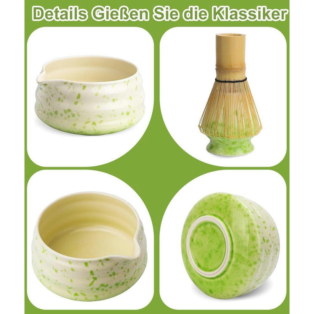 MATCHA Set 7-teilig Keramik und Bambus Beige Grün - Multicolor, Keramik (15/10/15cm)