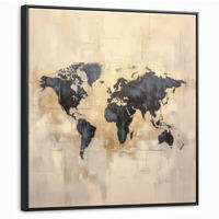 LEINWAND Bilder mit Rahmen - Weltkarte - Gold - Schwarz - Abstrakt - 90x90 - Kupferfarben, Textil (90/90cm) - MuchoWow