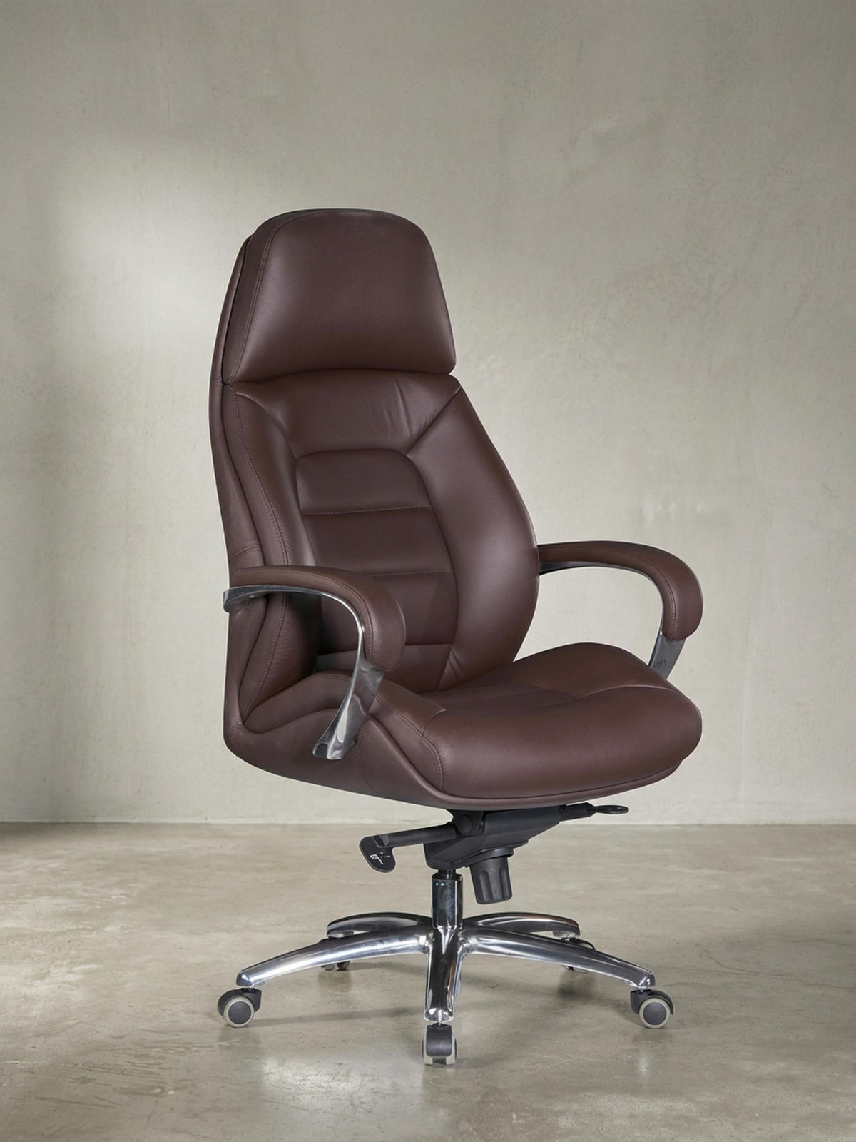 CHEFSESSEL Leder mit Multiblockwippmechanik bis 120 kg MIRON, Braun 67x67x137 cm - Silberfarben/Braun, Leder/Metall (67/137/67cm) - KADIMA DESIGN