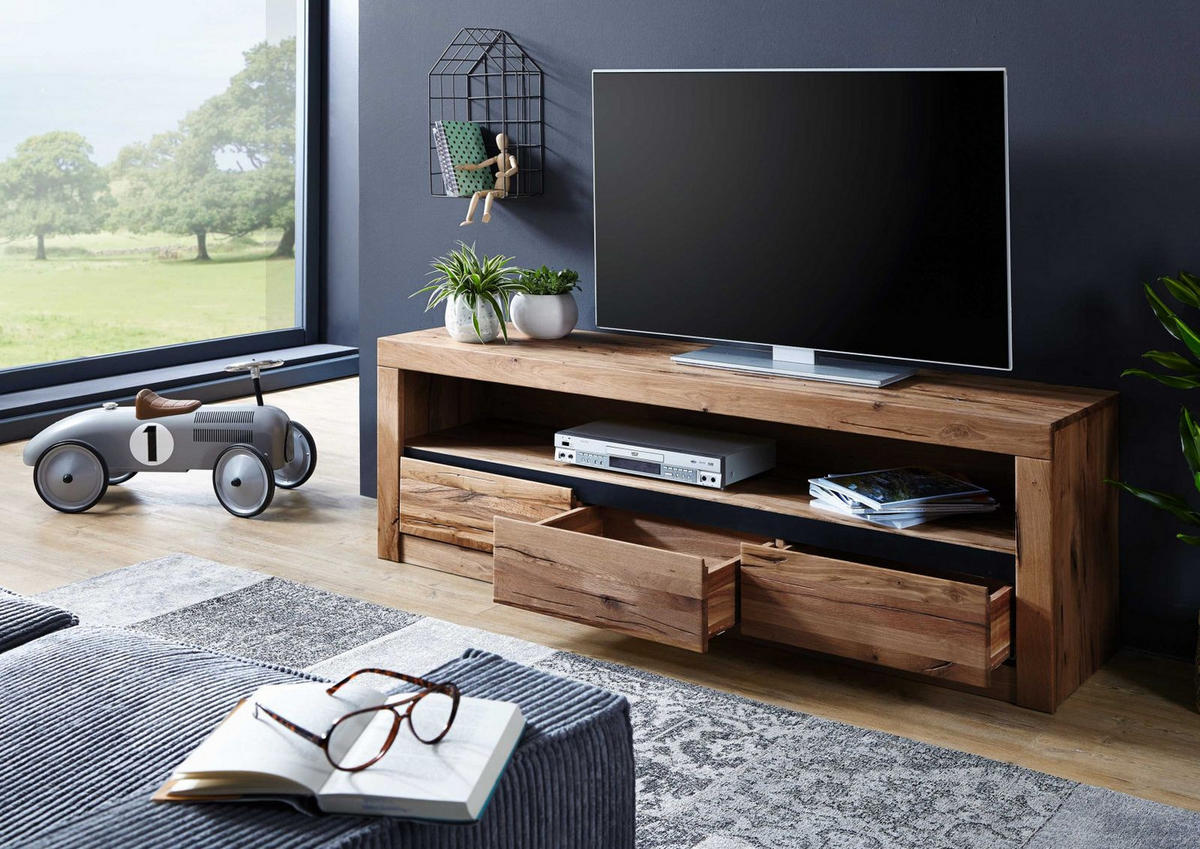TV-BOARD Wild-/Zerreiche 165x42x55 Tabacco brown geölt MONTREUX #304 - Braun, Holz (165/55/42cm) - Massivmoebel24