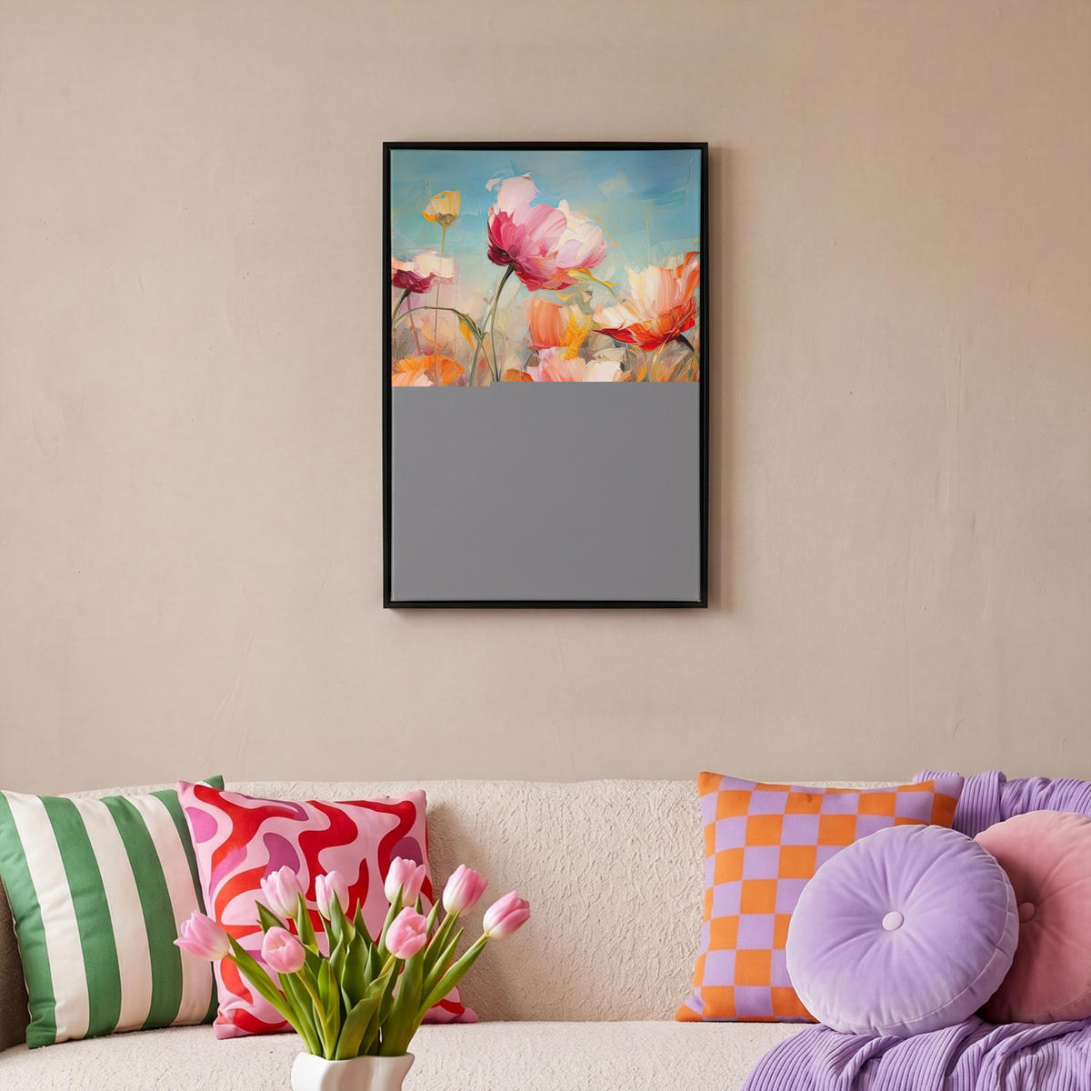 LEINWAND Bilder mit Rahmen - Blumen - Aquarell - Kunst - Botanisch - Natur - 40x60 - Orange, Textil (40/60cm) - MuchoWow