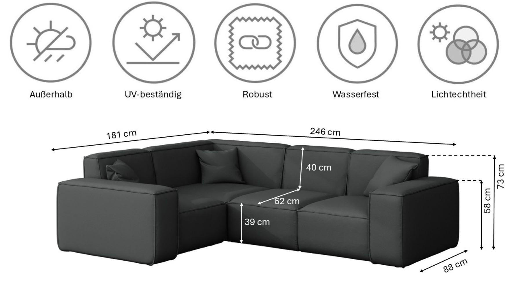 Thumbnail - Kaiser Möbel Gartenecksofa, Anthrazit, Holz, 4-Sitzer, L-Form, 181x73x246 cm, Loungemöbel, Gartensofas