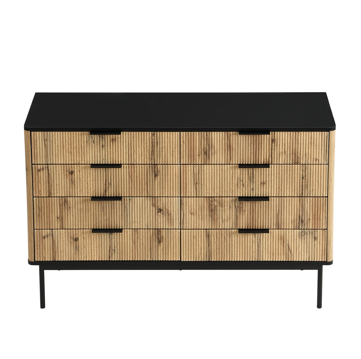 KOMODA 120/39,5/80 cm černá a přírodní z MDF s více zásuvkami - černá, kompozitní dřevo (120/80/39.5cm) - OKWISH