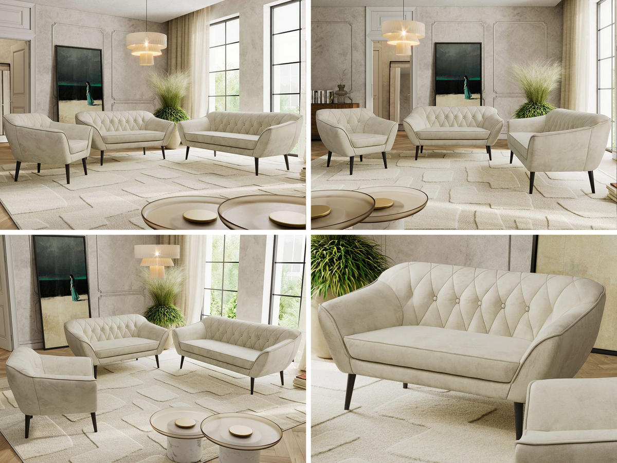 SEDACÍ SOUPRAVA 3+2+1 PIRS - Béžová Samet - Černé nohy - černá/béžová, kompozitní dřevo/textil (180/75/74cm) - MKS