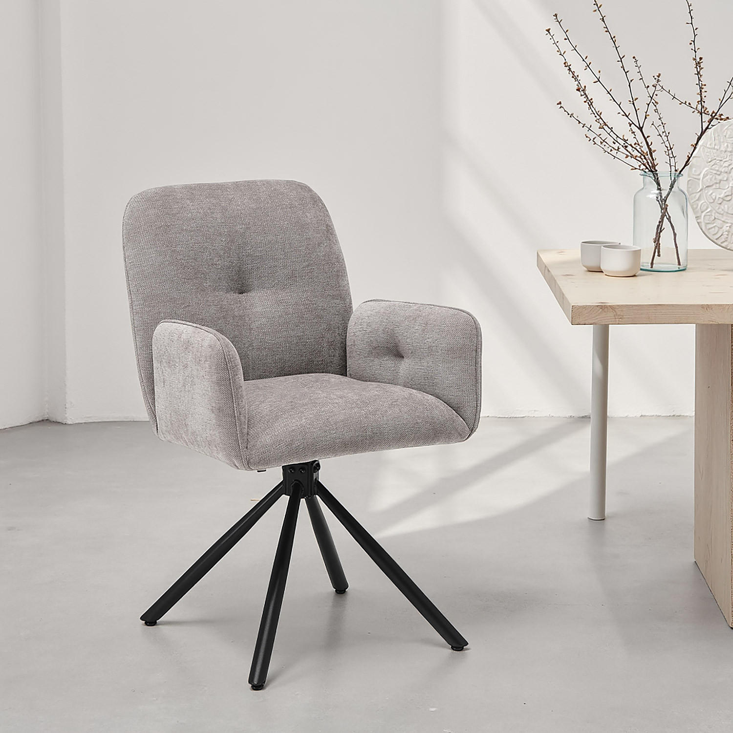 ARMLEHNENSTUHL in Grau 4 Stück drehbar - Grau, Textil (58/88/60cm) - Homestyle4u