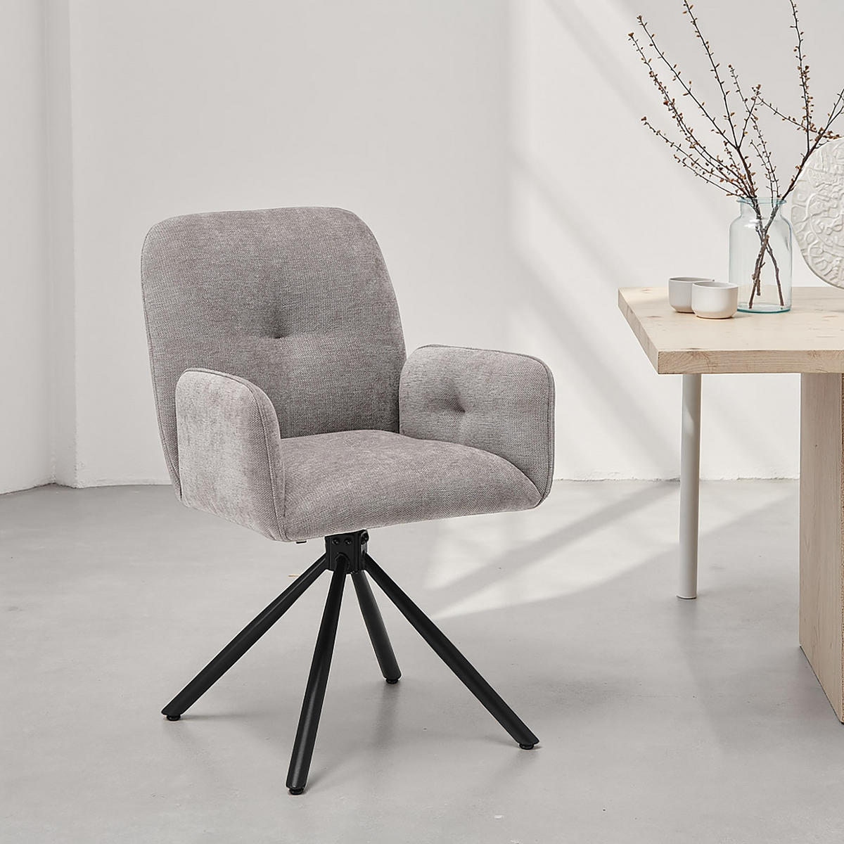 ARMLEHNENSTUHL in Grau 2 Stück drehbar - Anthrazit, Textil (58/88/60cm) - Homestyle4u