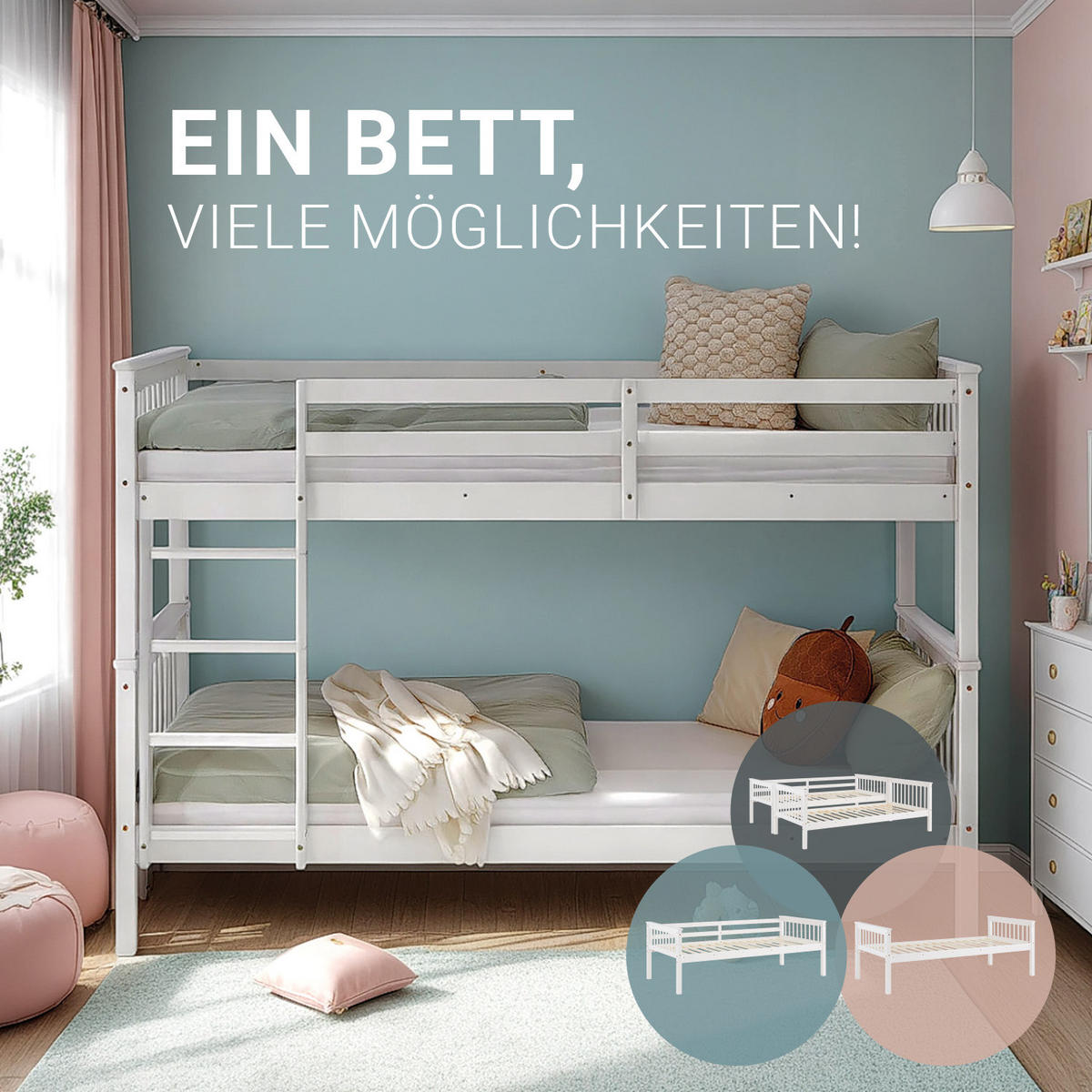 ETAGENBETT mit Matratzen 90/200 cm Weiß - Weiß, Holz (90/200cm) - Homestyle4u