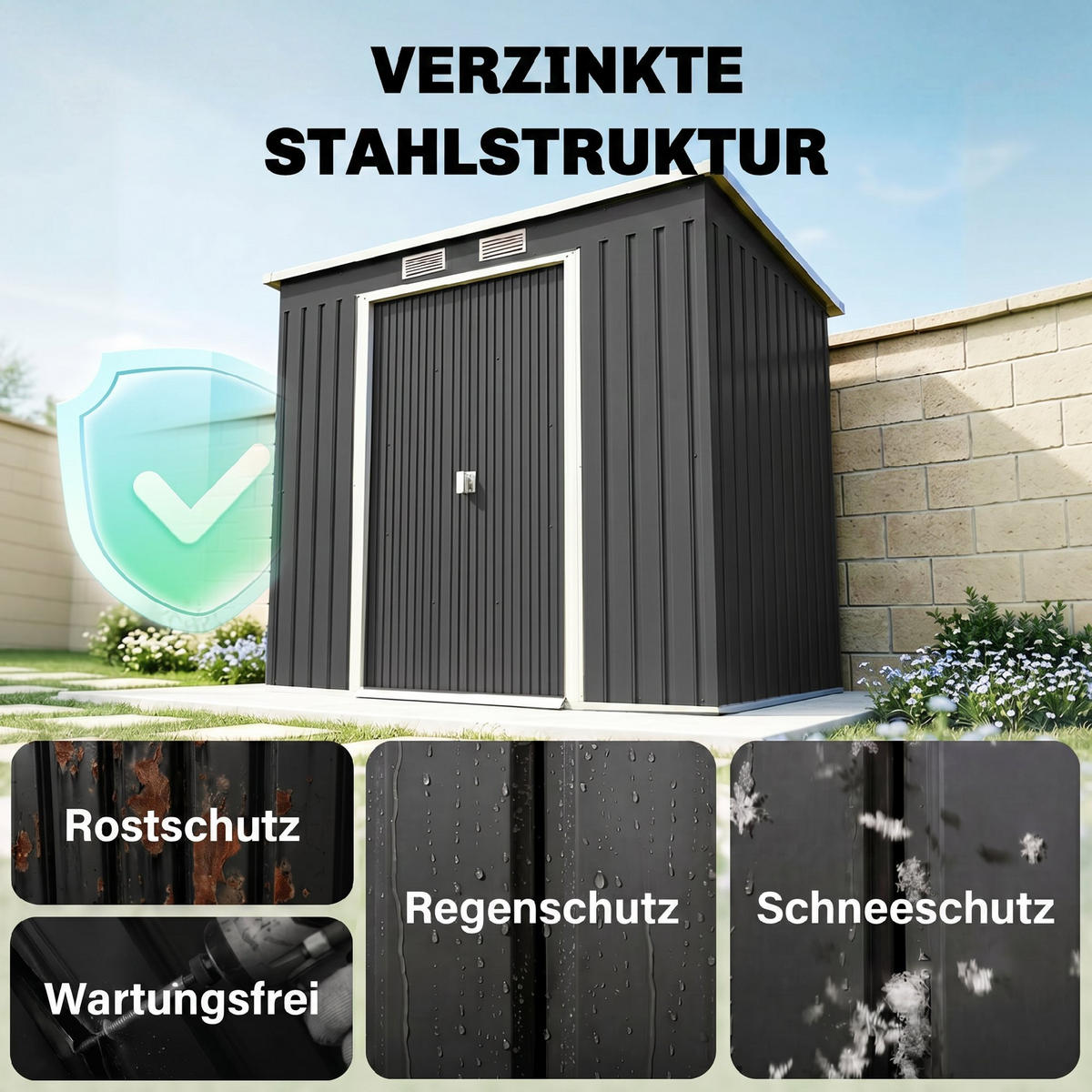 GARTENHAUS Verzinkter Stahl Dunkelgrau - Dunkelgrau, Metall (130/172/213cm) - Outsunny