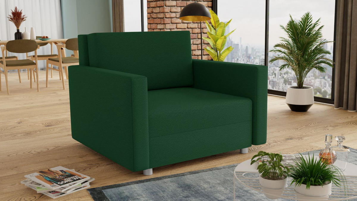SCHLAFSOFA Pura Midi - Silberfarben/Grün, Holz/Kunststoff (102/83/105cm)