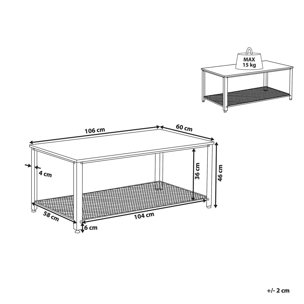 COUCHTISCH dunkler Holzfarbton/schwarz rechteckig 106/60 cm Aston - Dunkelbraun/Schwarz, Holzwerkstoff (60/106/46cm) - Beliani