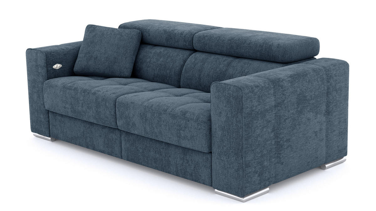SOFA QUARTZ 3-Sitzer mit 1 Relaxfunktion, blau - Blau/Silberfarben, Holzwerkstoff/Textil (204/80/102cm) - Courtois Laville