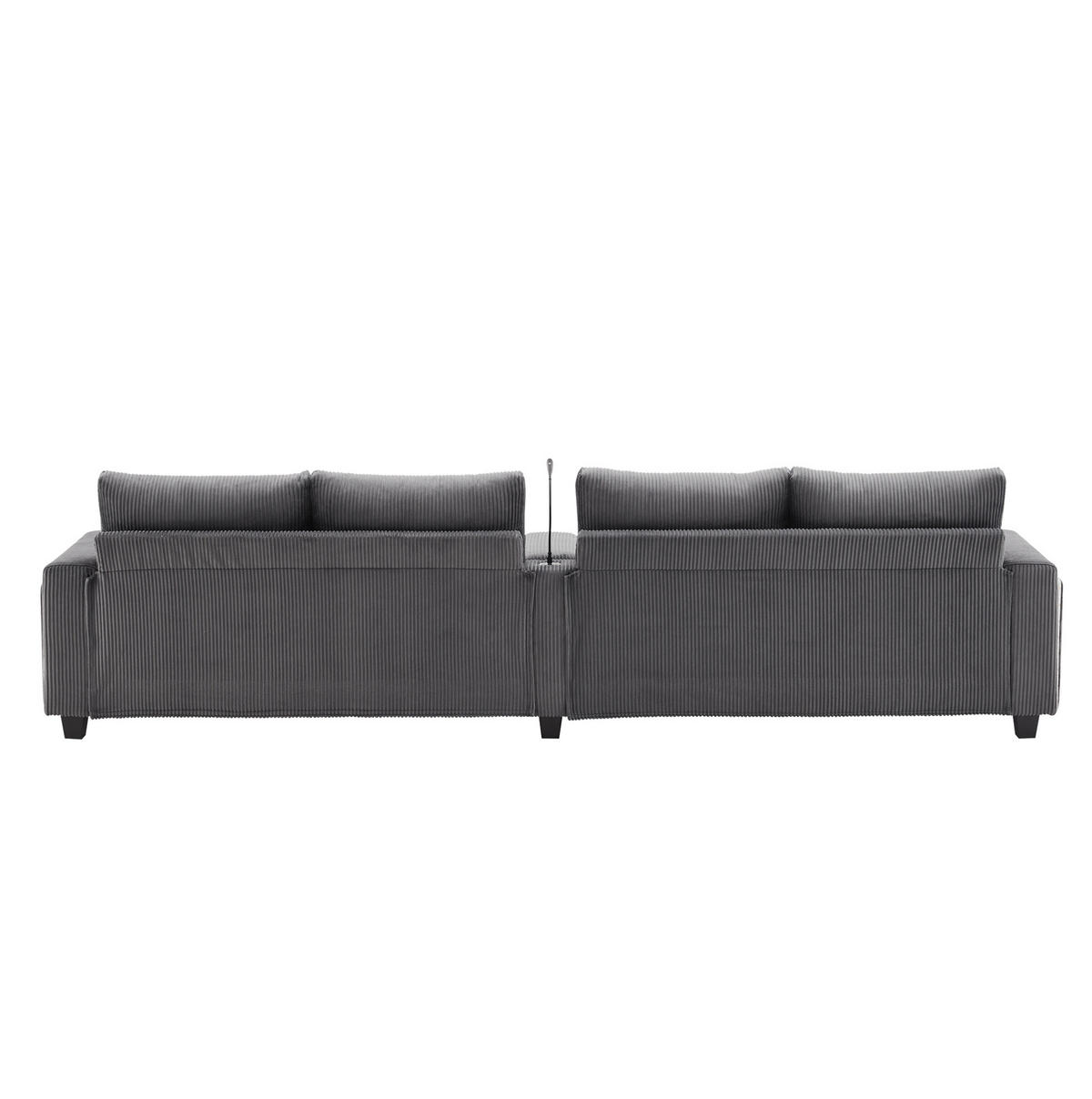 SOFA in U-Form mit 2 Hockern Grau Cord 334 cm - Grau, Holz (128.5/81/334cm) - Meubliv