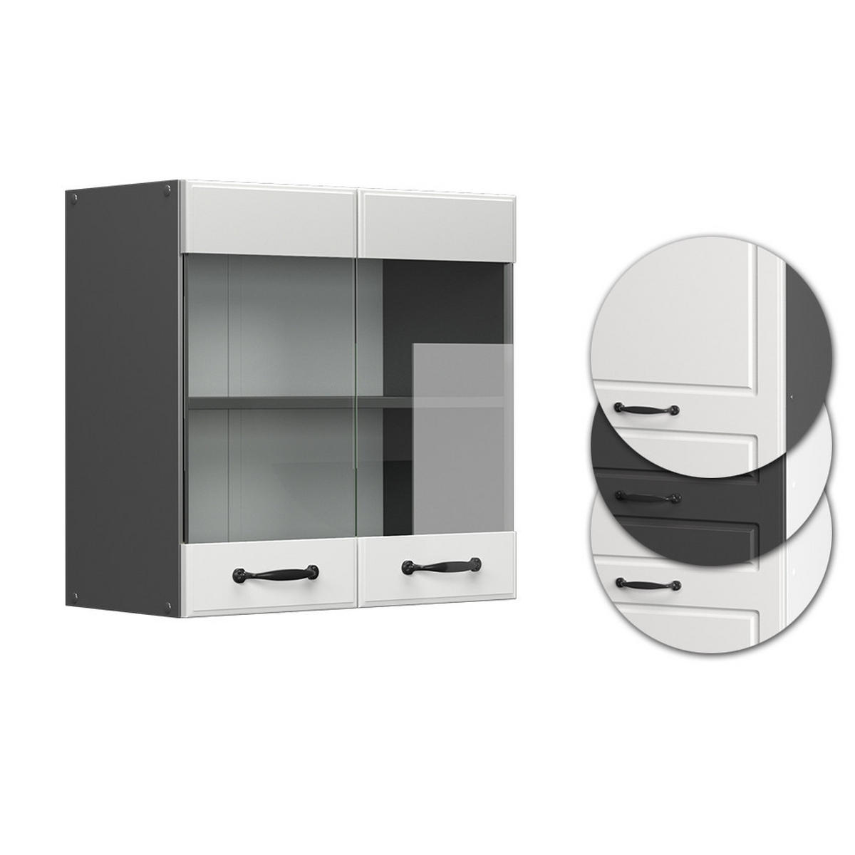 KÜCHENGLASSCHRANK R-Line Weiß Landhaus 60 cm - Anthrazit/Weiß, Holzwerkstoff (60/60/31cm) - Vicco